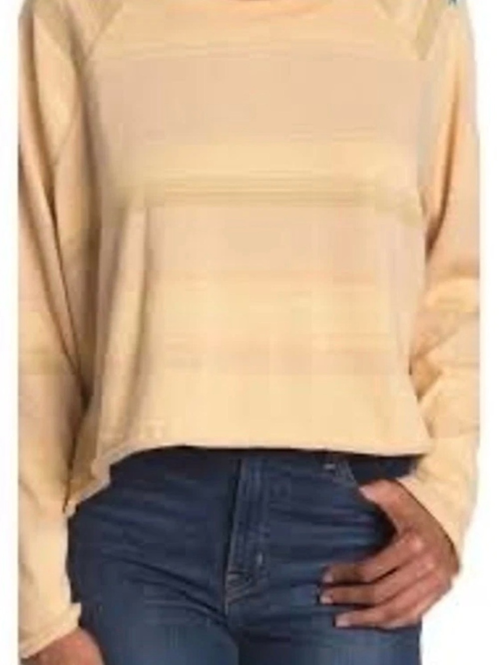 Free People Lightweight Long-Sleeve Crewneck Top in Light Beige